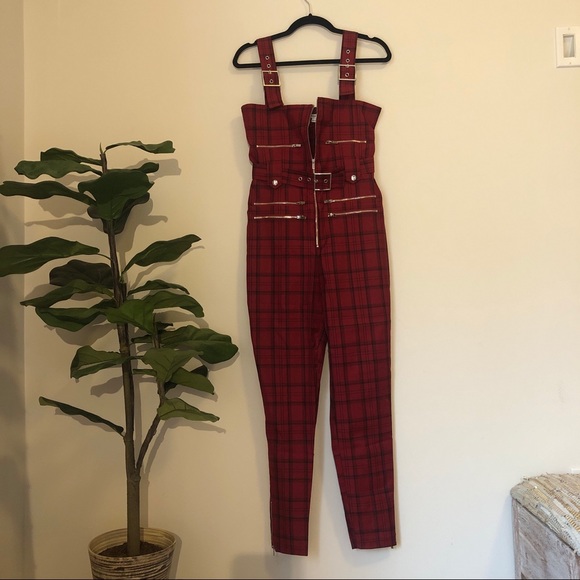 WeWoreWhat Moto Overalls Red Plaid M - Picture 6 of 6